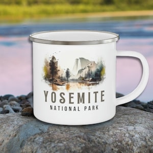 Taza esmaltada de Yosemite, taza de café de recuerdo de los Parques Nacionales, regalo para amantes de la naturaleza, taza para acampar en el parque, taza de aventura