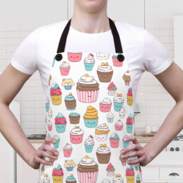 Tablier à cupcakes, tablier de petits gâteaux kawaii pour la cuisine, vêtements de pâtisserie amusants, joli tablier pour gâteaux sucrés avec bretelles amovibles, cadeau pour boulanger ou cuisinier