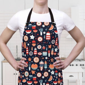 Festive Fruit Cookies and Stars Apron, Gift for Cook or Baker, Vibrant Kitchen Attire, Stylish Cooking Accessory, Fun Housewarming Gift