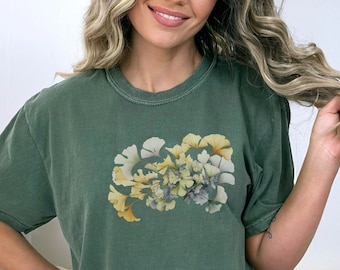 Comfort Colors Ginkgo T-Shirt, Bouquet of Gingko Leaves, Gift for Plant or Nature Lovers, Floral Oversized Top, Botanical Tee