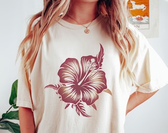 Comfort Colors Hibiscus Shirt, Flower Shirt, Floral T-shirt, Botanical Tee, Hawaiian T-Shirt, Gift for Nature Lover, Tropical Flower Shirt