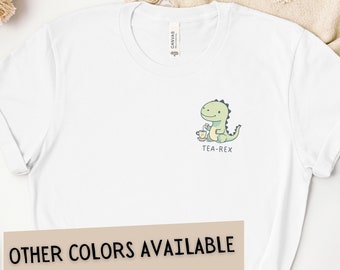 Tea Rex Shirt, Cute Dino Tea Pocket Tee, Gift for Dinosaur or Tea Lover, Enjoy Your Favorite Brews with a Prehistoric Twist In This T-Shirt