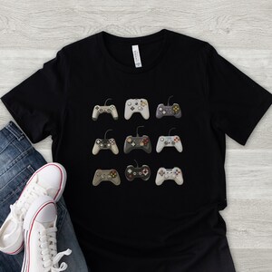 Video Game Controller Shirt Gift for the Avid Gamer or Player, Evolution of a Variety of Gaming Controllers in Different Time Periods Tee