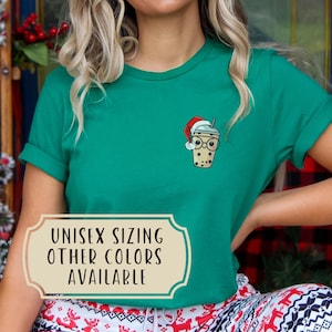 Pocket Christmas Nerdy Boba Shirt, Cute Holiday Boba T-Shirt with Santa Hat, Festive Bubble Tea Gift for Milk Tea Lovers or Kawaii Designs