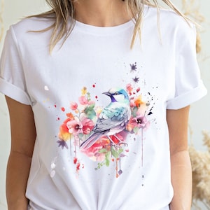 Bird On Flowers Shirt, Bird with Flowers T-Shirt, Bird Lover Tee, Cute Bird Shirt,  Bird T-Shirt, Bird Lover T-Shirt, Watercolor Flowers