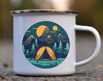 Taza de camping esmaltada, taza de café esmaltada, taza de camping, regalo para amantes de la naturaleza, regalo para campistas, regalo para viajeros, taza de acero inoxidable para espíritus viajeros