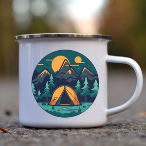 Enamel Camping Mug, Enamel Coffee Cup, Camp Cup, Gift for Nature Lover, Gift for Camper, Gift for Traveler, Wanderlust Stainless Steel Cup