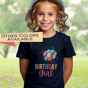 Kids Birthday Girl Shirt, Colorful Balloons Bday T-Shirt for Female Child for Special Birth Year Celebration Party Cute Apparel to Celebrate