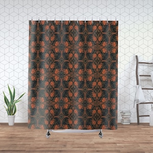 Art Deco Shower Curtain, Orange & Black Shower Curtain, Gothic Shower Curtain, Dark Shower Curtain, Bath Decor, Housewarming Gift Curtain