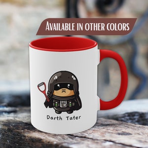 Darth Tater Accent Mug Ceramic 11oz, Features a Cute Tater Wearing a Helment and Iconic Black Cape, Funny Coffee Mug,  Gift for Potato Lover