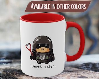 Darth Tater Accent Mug Ceramic 11oz, Features a Cute Tater Wearing a Helment and Iconic Black Cape, Funny Coffee Mug,  Gift for Potato Lover