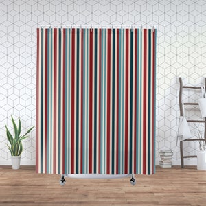 Red Blue and Green Stripes Shower Curtain, Colorful Elegant and Simple Modern Stripe Bath Decor, Gift for New Contemporary Home Bathroom