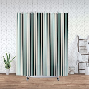 Simple Modern Shower Curtain, Pop Art Minimalist Green and Beige Stripes Bath Decor, Gift for New Contemporary Home Bathroom, Bath Redecor