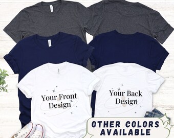 Camisa personalizada frontal e traseira unissex, camiseta com gola redonda personalizada para indivíduo, grupo, equipe, organização ou família, camisetas para pedidos em grandes quantidades