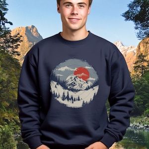 Red Sun and Mountains Sweatshirt, Retro Mountain Sweater, Gift for Adventure, Nature or Outdoors Lover, Scenic Wanderlust Enthusiast