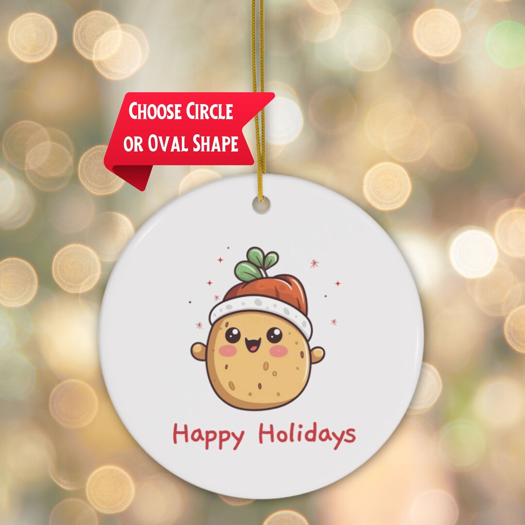 Happy Holidays Potato Ornament, Festive Tater in Santa Hat Christmas