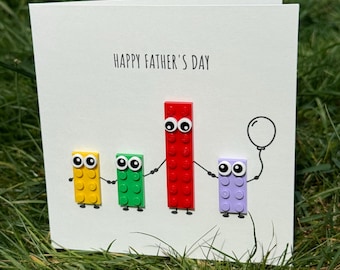Father's Day card featuring genuine LEGO pieces (3 children), LEGO card, Fathers day, Dad card, Daddy card, LEGO Father's Day card, lego dad
