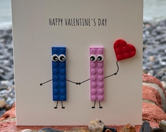 Tarjeta de San Valentín personalizable con piezas LEGO originales, tarjeta LEGO, tarjeta de San Valentín LEGO, marido, mujer, novio, novia, pareja, corazón.