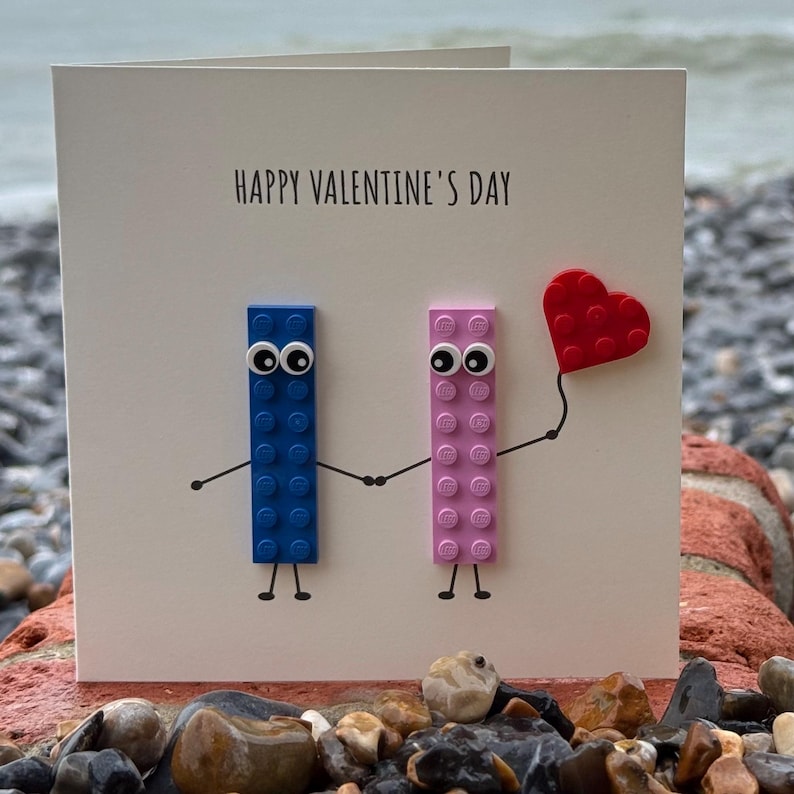 Customisable Valentine’s Day card with genuine LEGO pieces,LEGO card,LEGO valentines card, husband wife, boyfriend girlfriend, couple, heart image 1