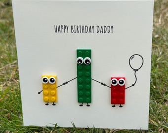 Personalised Dad/Daddy birthday card with genuine LEGO pieces (2 children), LEGO card, daddy birthday card, Dad card, Daddy card, lego dad