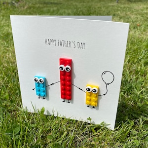 Tarjeta del Día del Padre con piezas LEGO originales (2 niños), tarjeta LEGO, Día del Padre, tarjeta para papá, tarjeta para papá, tarjeta del Día del Padre LEGO, papá Lego