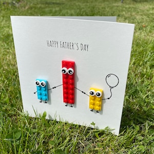 Father's Day card featuring genuine LEGO pieces (2 children), LEGO card, Fathers day, Dad card, Daddy card, LEGO Father's Day card, lego dad