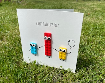 Father's Day card featuring genuine LEGO pieces (2 children), LEGO card, Fathers day, Dad card, Daddy card, LEGO Father's Day card, lego dad
