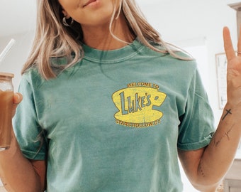 Comfort Colors® Luke's Diner Stars Hollow Shirt, Retro Text Luke's Diner Shirt, Vintage Style Stars Hollow Shirt Gift