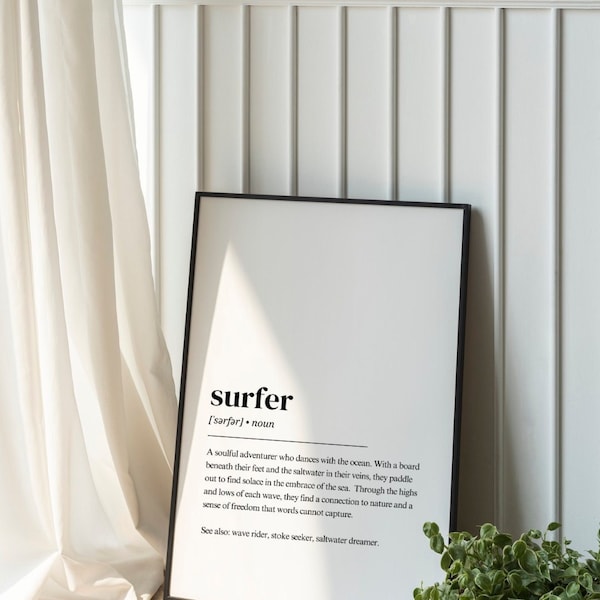 Surf Poster, Surfer Definition, Surfer Definition Poster, Inspiring Surfing Wall Art, Beach Decor, Surf Gift, Surfing Quote Print, adventure