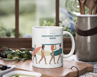 Surfer Cup 0.33l - Happiness Comes In Waves, Surf Gift, Surf Accessory, Gift for Surfer, Surfer Drawing, Surf Saying, Travel