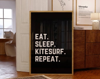 Kitesurf poster, kitesurf digital print, eat sleep kitesurf repeat, kitesurf gift, kitesurfer, kitesurf wall art, digital download, kiteboarding