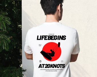 Kitesurf shirt, Life begins at 20 knots, kiteboarding gift, kiteboard t-shirt, kitesurf clothes unisex, kitesurf accessory, kitesurf saying