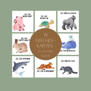 Cartes d'émotions pour enfants, cartes avec des animaux, pleine conscience pour enfants, apprentissage des sentiments