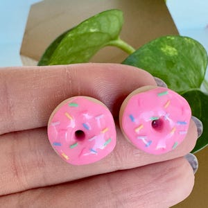 Pink polymer clay donut earrings