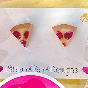Polymer clay pepperoni pizza earrings