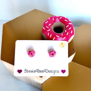 Mini pink polymer clay donut earrings