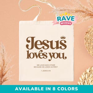 Jesus loves you tote bag, Jesus Christian tote bag, Faith shopping bag, Catholic teacher bag, Bible gifts teens, Women&#39;s bible carrying bag