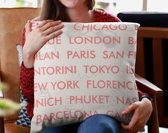 World Traveler Gift, Cozy Gifts, Traveler Gift, Decorative Pillows, Home Décor, Pillow Cover & Insert, 14x14 16x16 18x18, Designer Pillows