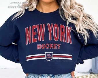 Vintage New York Hockey Sweatshirt, Retro Hockey Sweater, Distressed Sweatshirt, Third Jersey, NY Hockey Crewneck, Men and Womens Sweatshirt