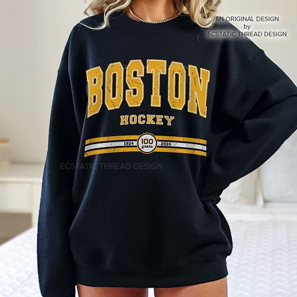 Vintage Boston Hockey Sweatshirt, Boston Sweatshirt, Distressed Crewneck, Centennial, Hockey Fan Gift, Retro Hockey, Unisex Sweatshirt