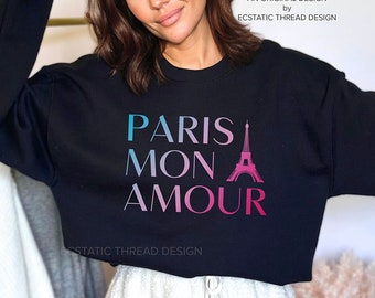 Paris Mon Amour Crewneck Sweatshirt, Paris France Sweater, Eiffel Tower, Bonjour, Unisex