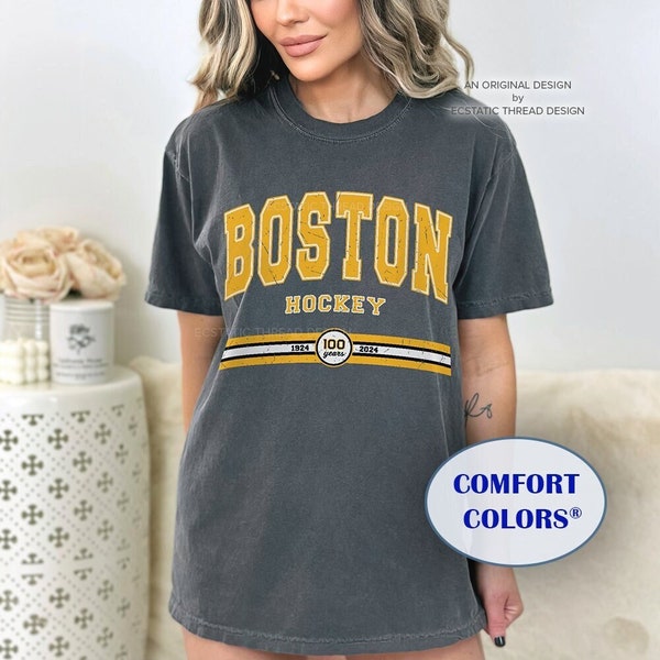Vintage Boston Hockey Shirt, Comfort Colors®, Boston Fan Shirt, Distressed Tshirt, Centennial, Hockey Fan Gift, Retro Hockey, Unisex Shirt
