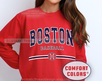 Boston Baseball Long Sleeve Shirt, Comfort Colors Game Day Tee, Retro Vintage Style, Original Design