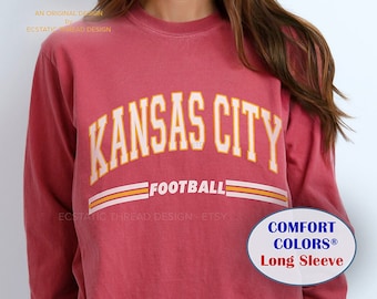 Kansas City Football Shirt Long Sleeve, KC Football Shirt, Comfort Colors®, Kansas City Football Fan Gift, KC Tshirt, For Women & Men