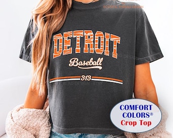 Detroit Baseball Crop Top Shirt, Comfort Colors®, Vintage Detroit Baseball Women Shirt, Baseball Detroit Tee, Cropped Detroit Baseball Shirt