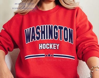 Washington Hockey Sweatshirt, Vintage Style, Washington Hockey Sweater Hockey Washington Crewneck, Caps Sweatshirt, Hockey Fan, Unisex