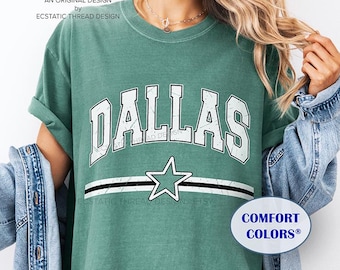Dallas Hockey Game Day Shirt, Vintage Texas Ice Hockey Tee, Comfort Colors Soft Medium Weight Fan Apparel, Victory Heritage Green T-shirt