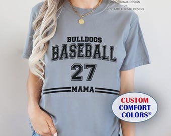 Custom Baseball Mom Shirt, Comfort Colors®, Mom Baseball T-shirt, Personalized Baseball Tee, Baseball Mama, Team Name & Number, Sports Mom