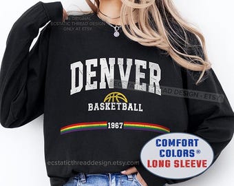 Denver Basketball Long Sleeve Shirt, Comfort Colors Unisex, Heritage Tee, Vintage Style