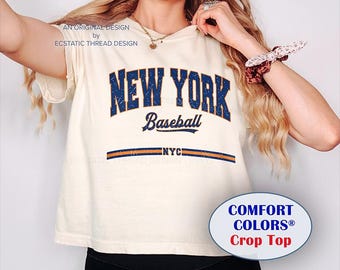 New York Baseball Crop Top, Comfort Colors®, New York Baseball Shirt Womens, NY Baseball Cropped Tee, Womens New York Baseball Shirts